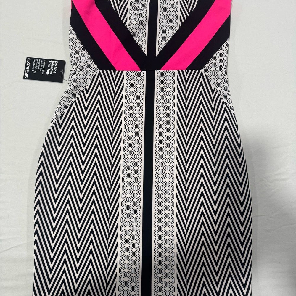 Express Black and Pink Patterned Midi Dress